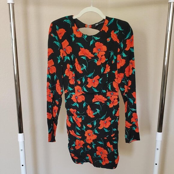 Zara Black and Orange Floral Backless Dress - Picture 4 of 6